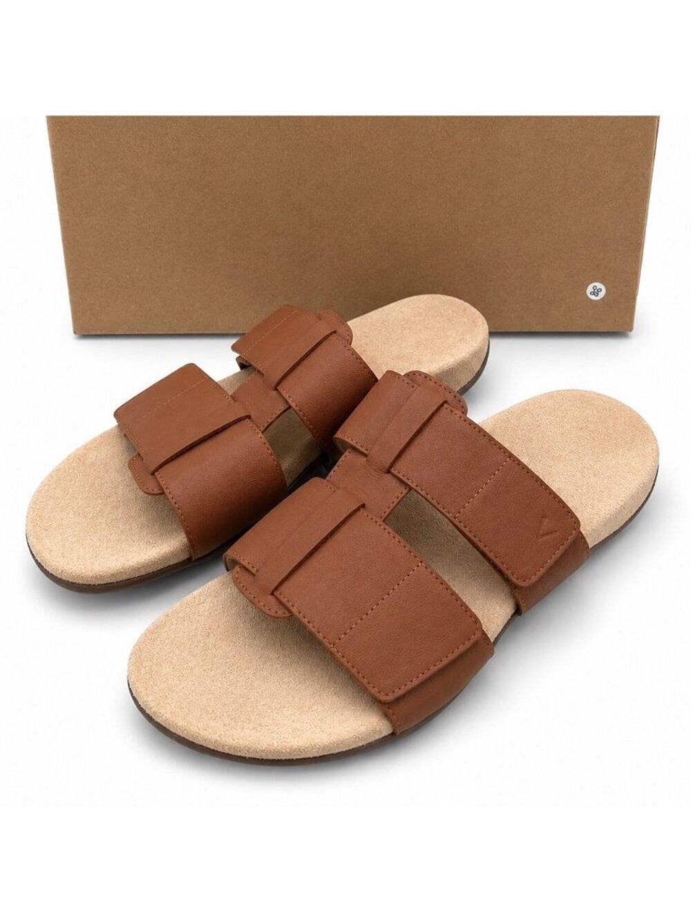 VIONIC Riley Orthotic Leather Slide Sandals Womens 9.5 Comfort Tan